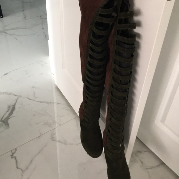 Brown and Hunter green over the knee boots - Picture 2 of 2